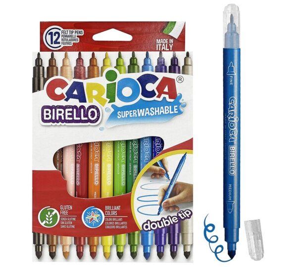 Μαρκαδόροι  12 χρωμάτων CARIOCA birello, superwashable - double tip: 4,7mm & 2,6mm (carioca).