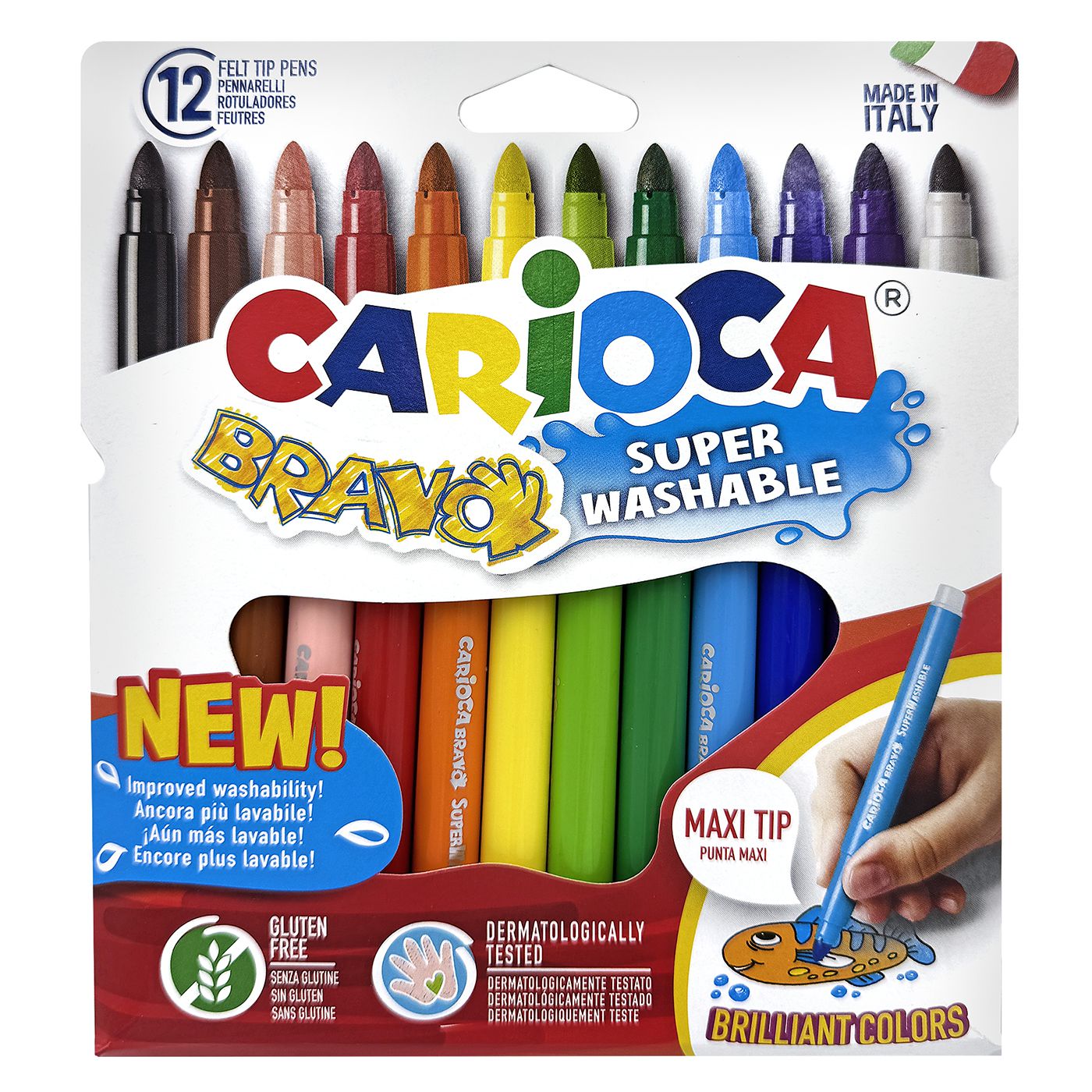 Μαρκαδόροι 12 χρωμάτων CARIOCA jumbo, superwashable 6mm (NEW).