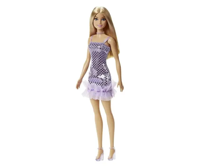 Barbie Ξανθιά Με μωβ φόρεμα (Mattel).