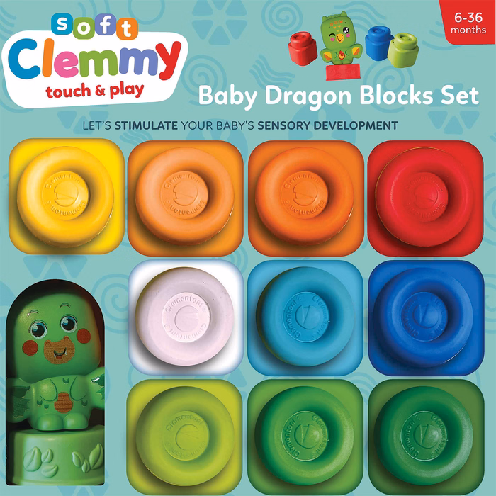 "BABY DRAGON BLOCKS SET" Σετ 10 Μαλακά Τουβλάκια & Φιγουράκι Δρακουλάκι Για 3+ Ετών CLEMENTONI